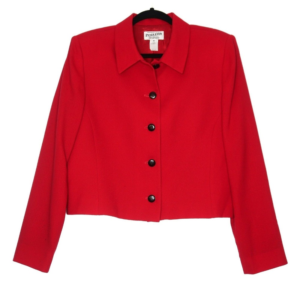 Pendleton VTG Womens 100% Virgin Wool Jacket 12 Red Made in USA Corpgore Office